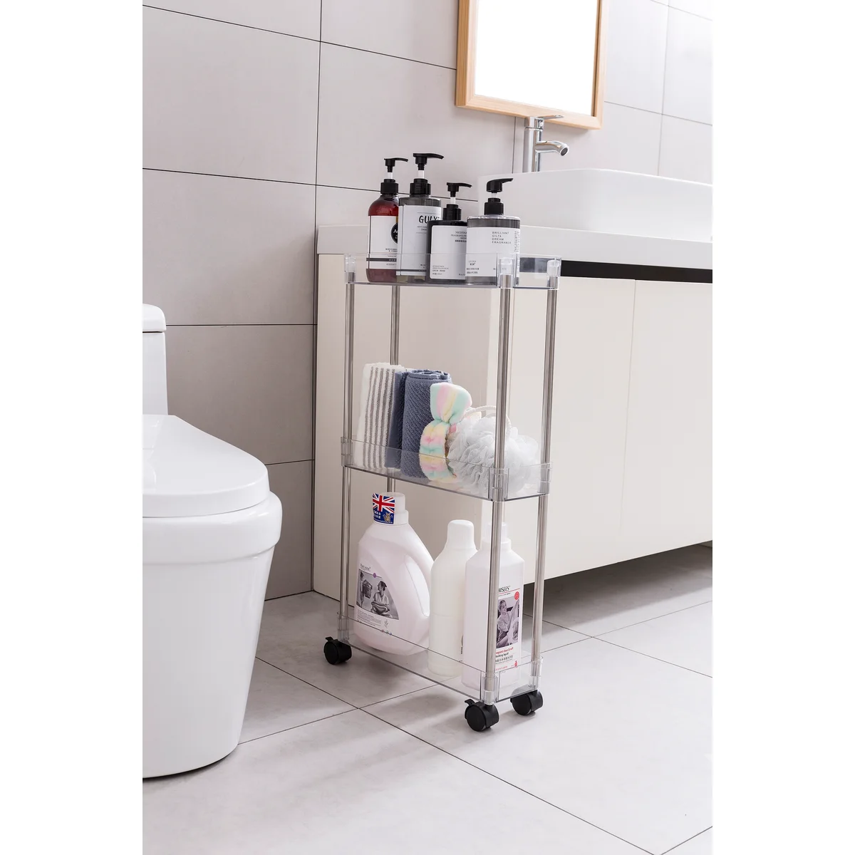 Chrome/Clear - Acrylic 3-Tier Cart
