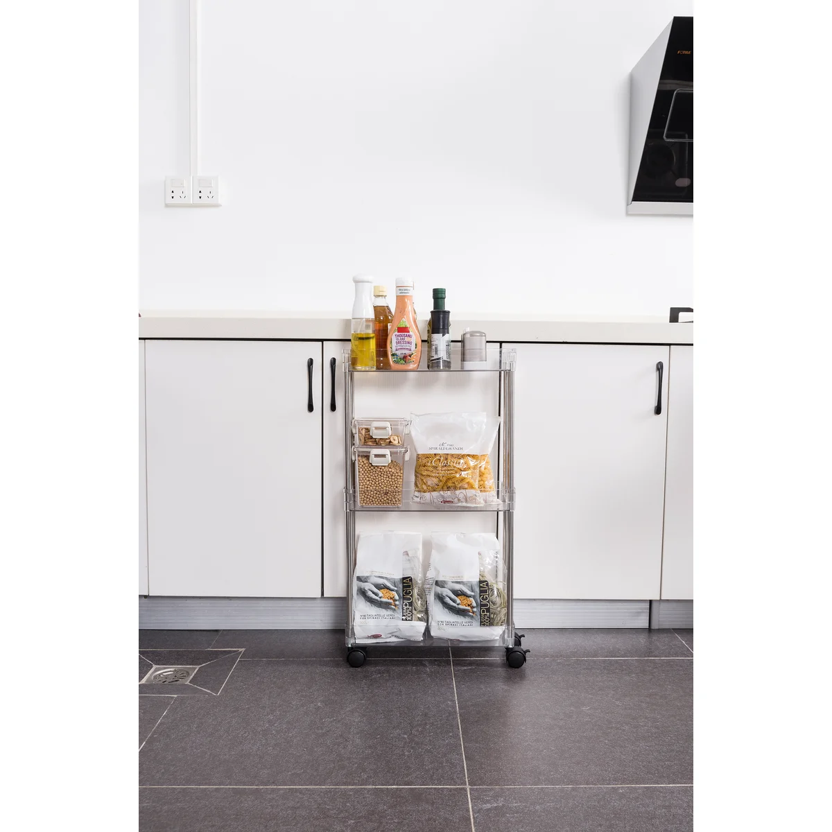 Chrome/Clear - Acrylic 3-Tier Cart