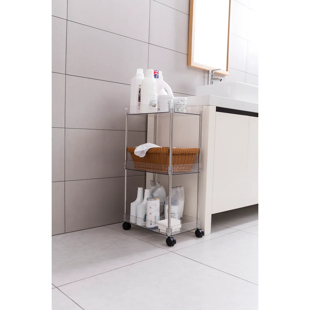 Chrome/Clear - Acrylic 3-Tier Cart
