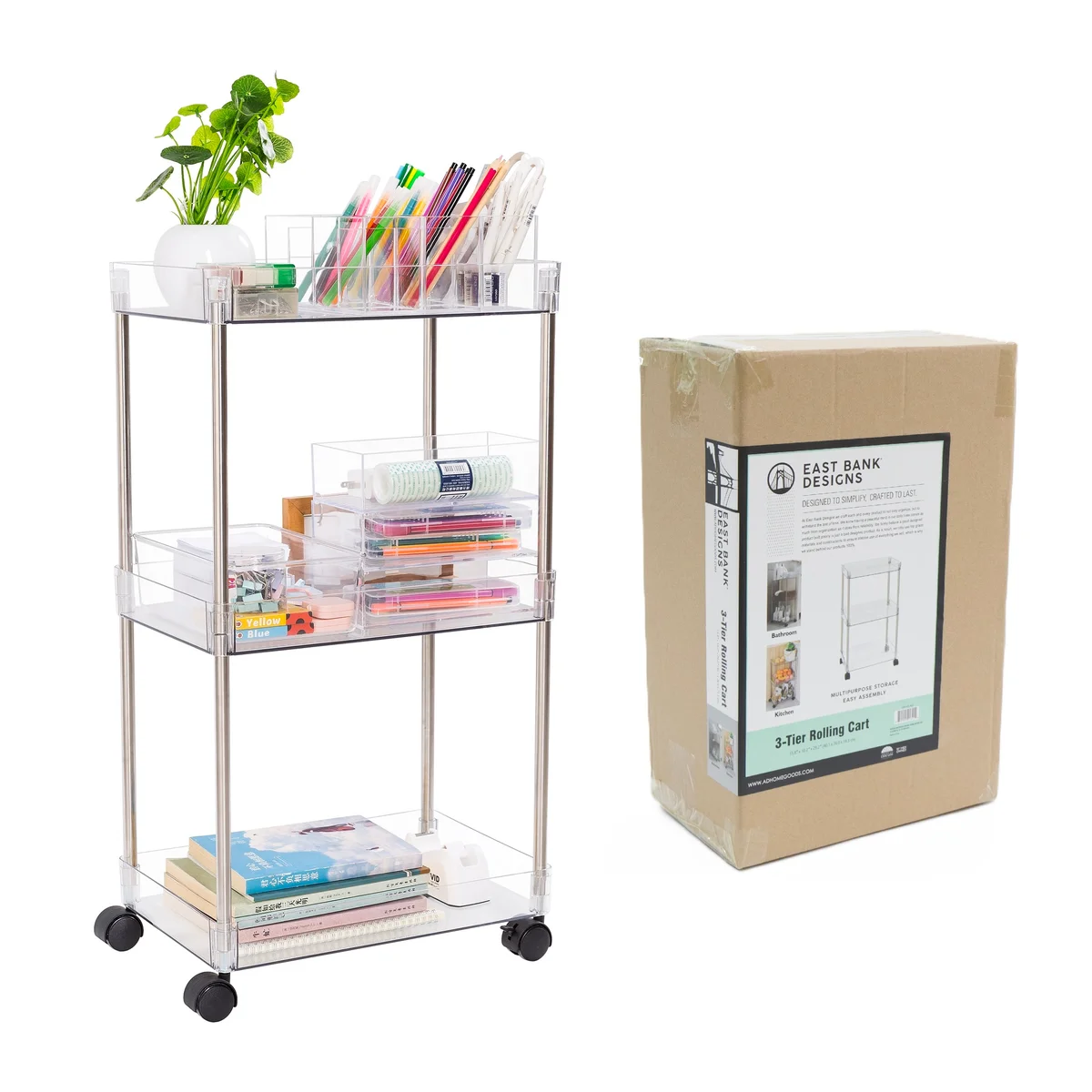Chrome/Clear - Acrylic 3-Tier Cart