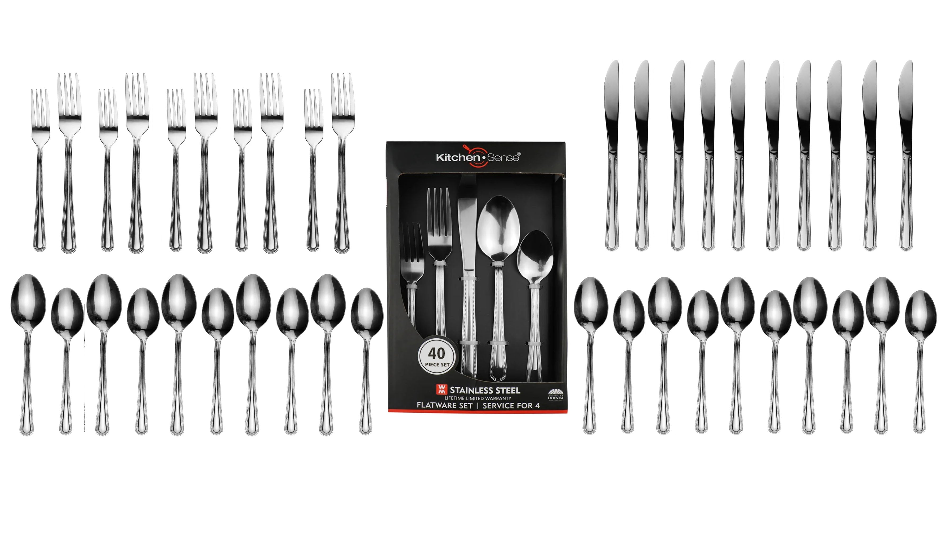 40-Piece Silverware Set with Steak Knives - 3 Designs!