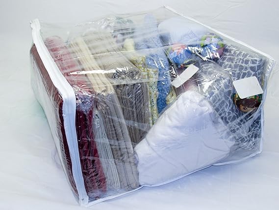 Set of 5 Clear Vinyl Zippered Storage Bags 25x21x11 Inch