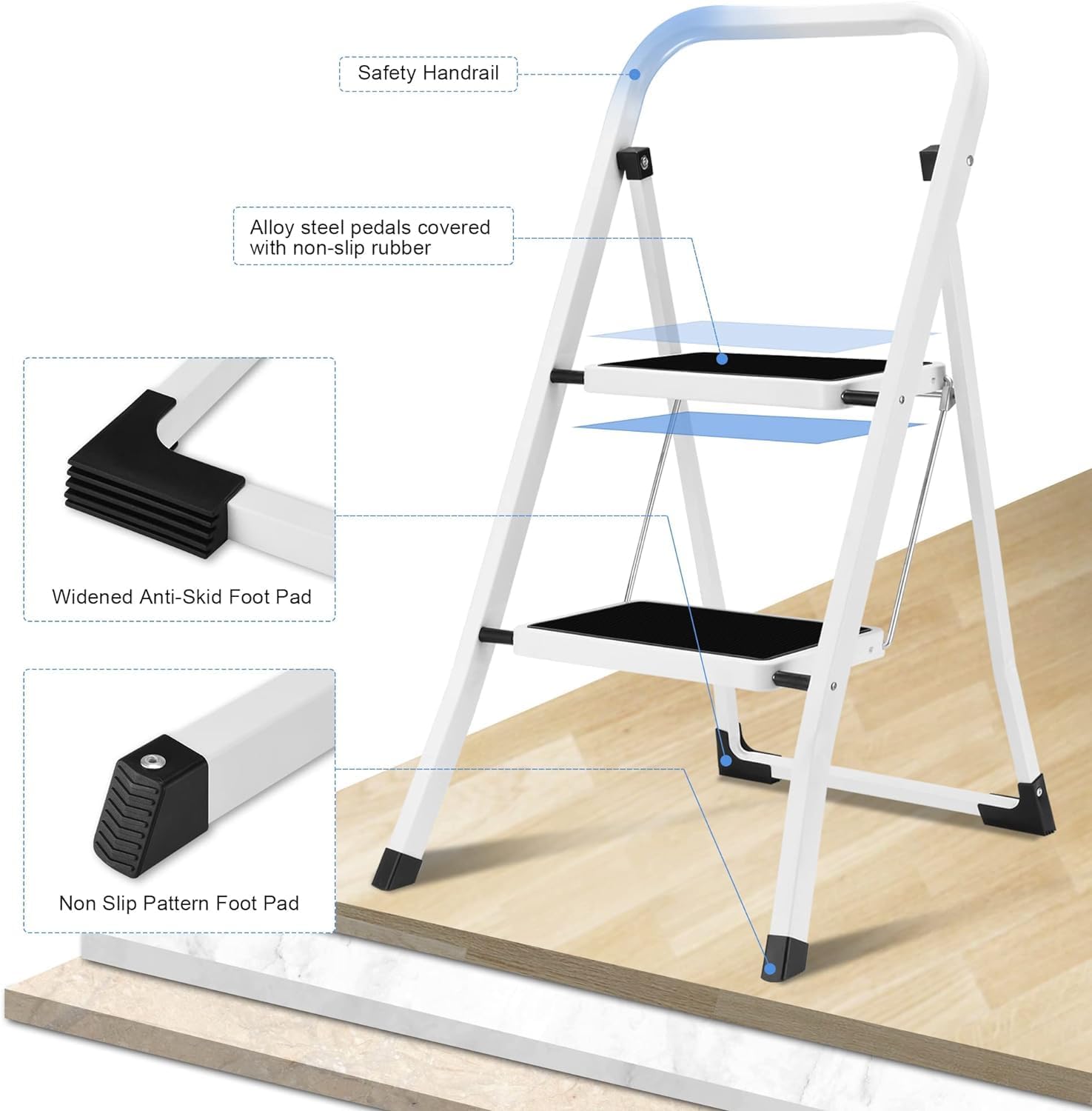 Lightweight Folding Step Stools with Anti-Slip Pedal - 330lbs Capacity (2 or 3 Step)