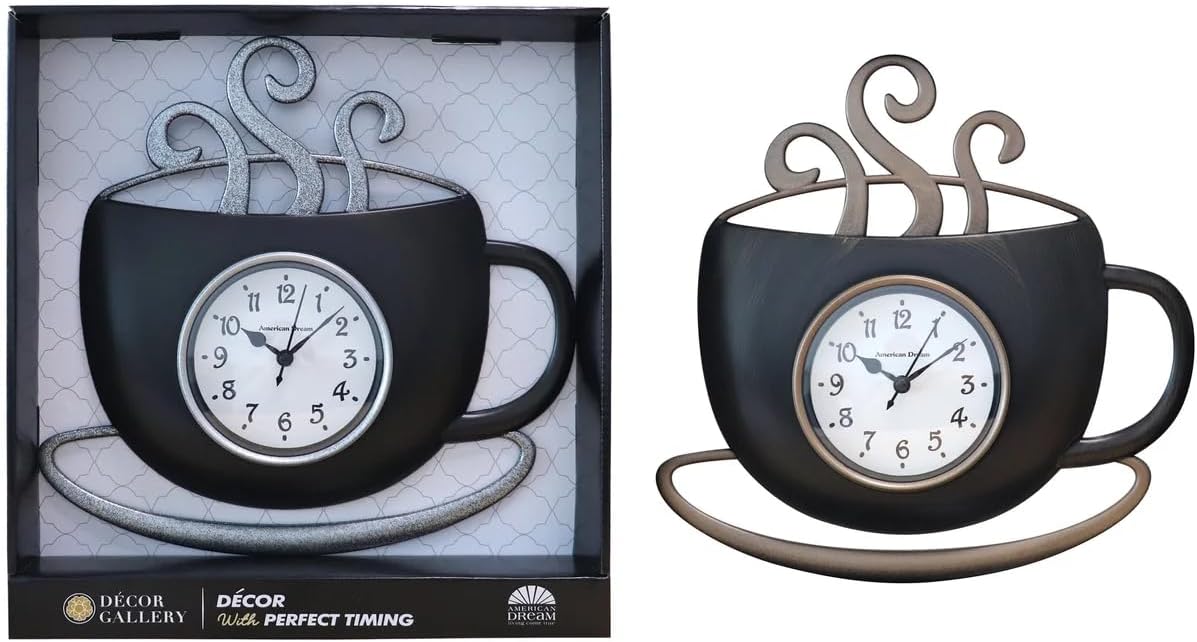 Plastic Farmhouse Style Latte Cup Clock 11.5 x 1.375 x 11 inches