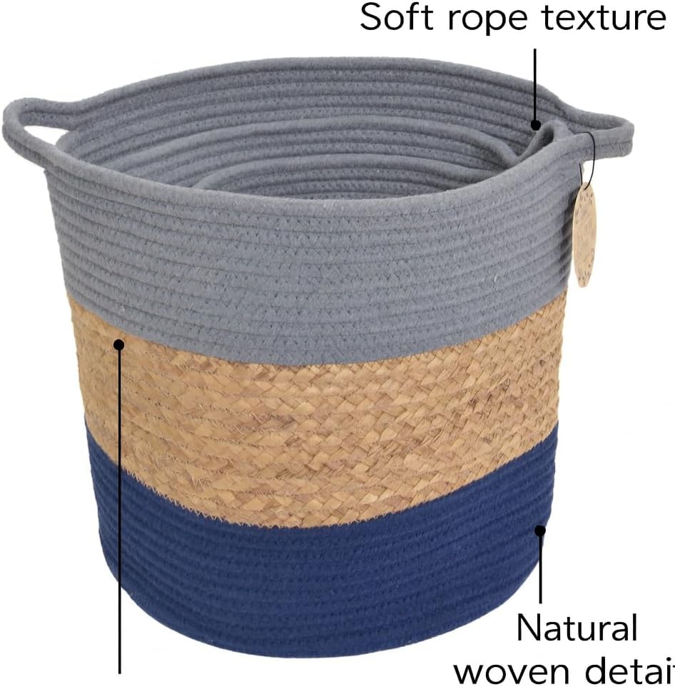 3-Piece Set Cotton Rope Storage Basket Woven Laundry Hamper with Handle