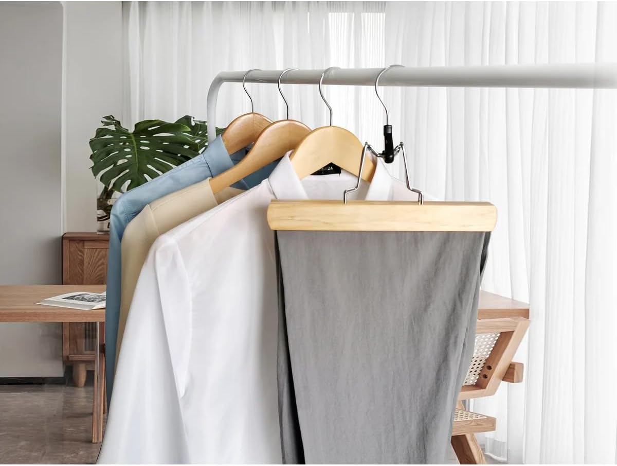 Wooden Pant Hangers - 6 Pack