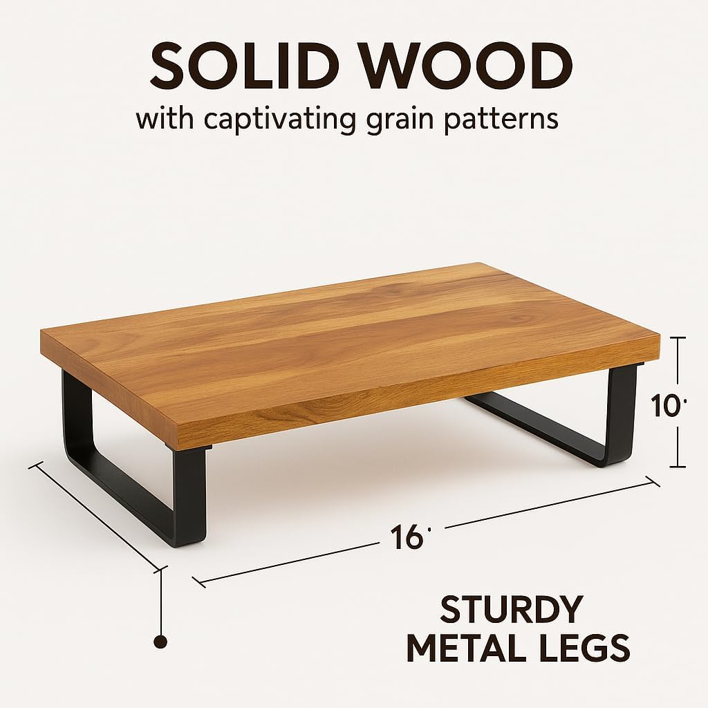 16’’ x 10’’ Serving Tray Acacia Wood Top, Matte Black Metal Frame