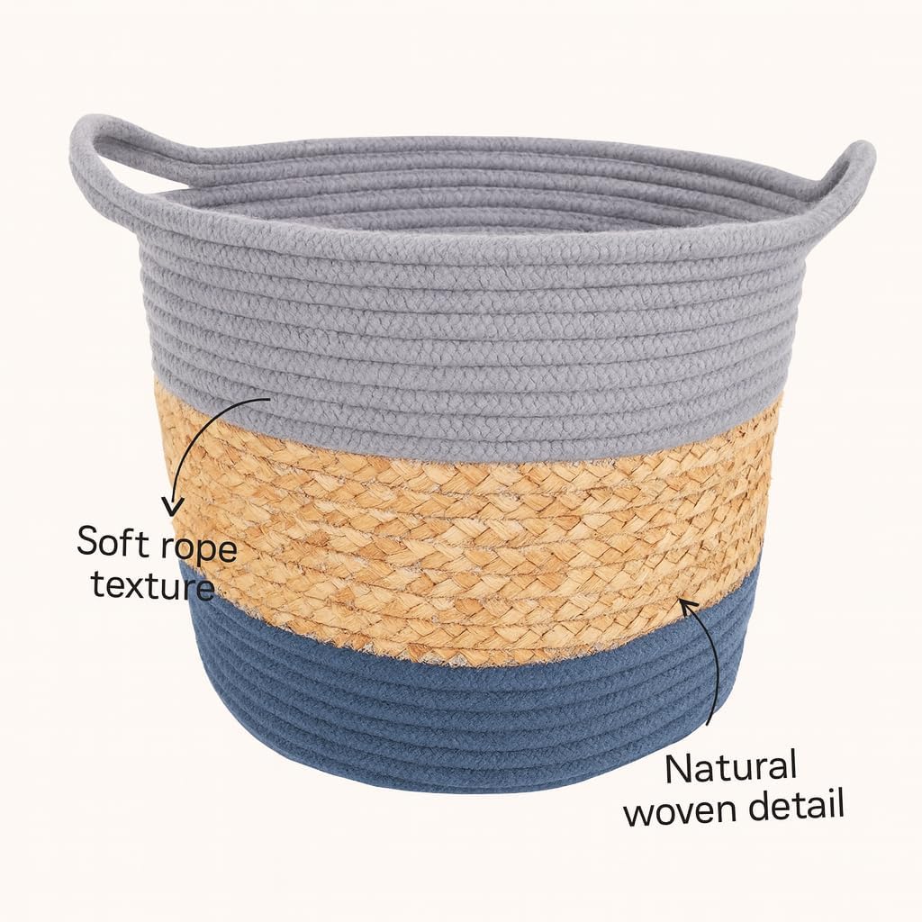 3-Piece Set Cotton Rope Storage Basket Woven Laundry Hamper with Handle
