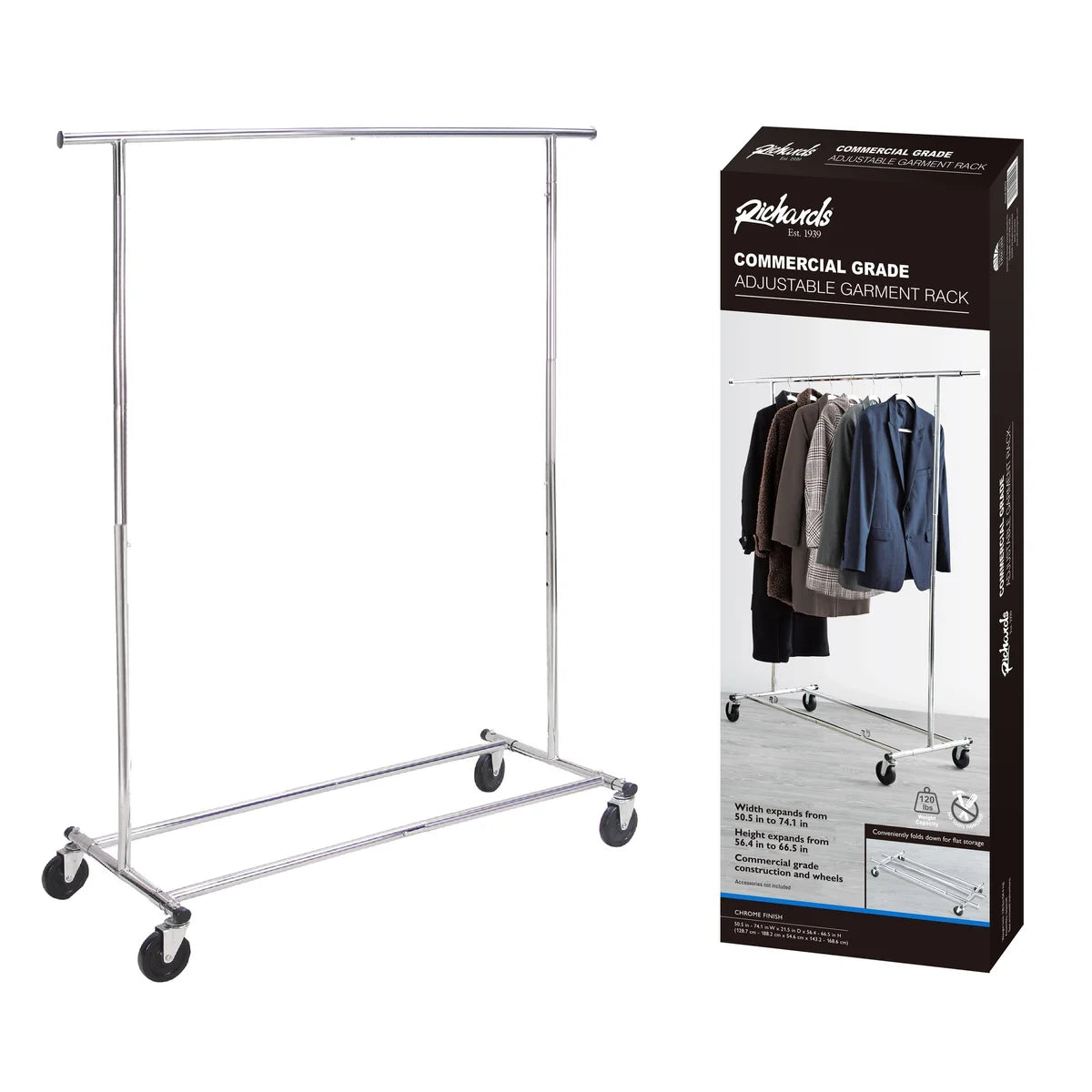 Commercial Grade Foldable Garment Rack - Adjustable & Rolling