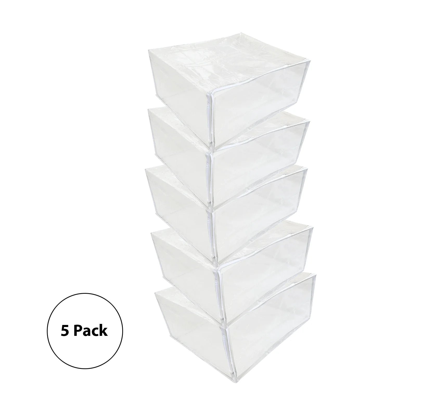 Set of 5 Clear Vinyl Zippered Storage Bags 25x21x11 Inch