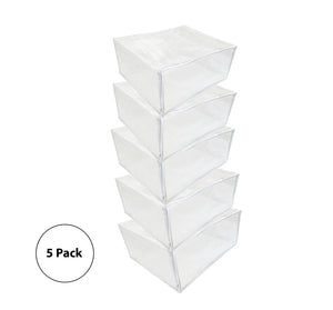 Set of 5 Clear Vinyl Zippered Storage Bags 25x21x11 Inch