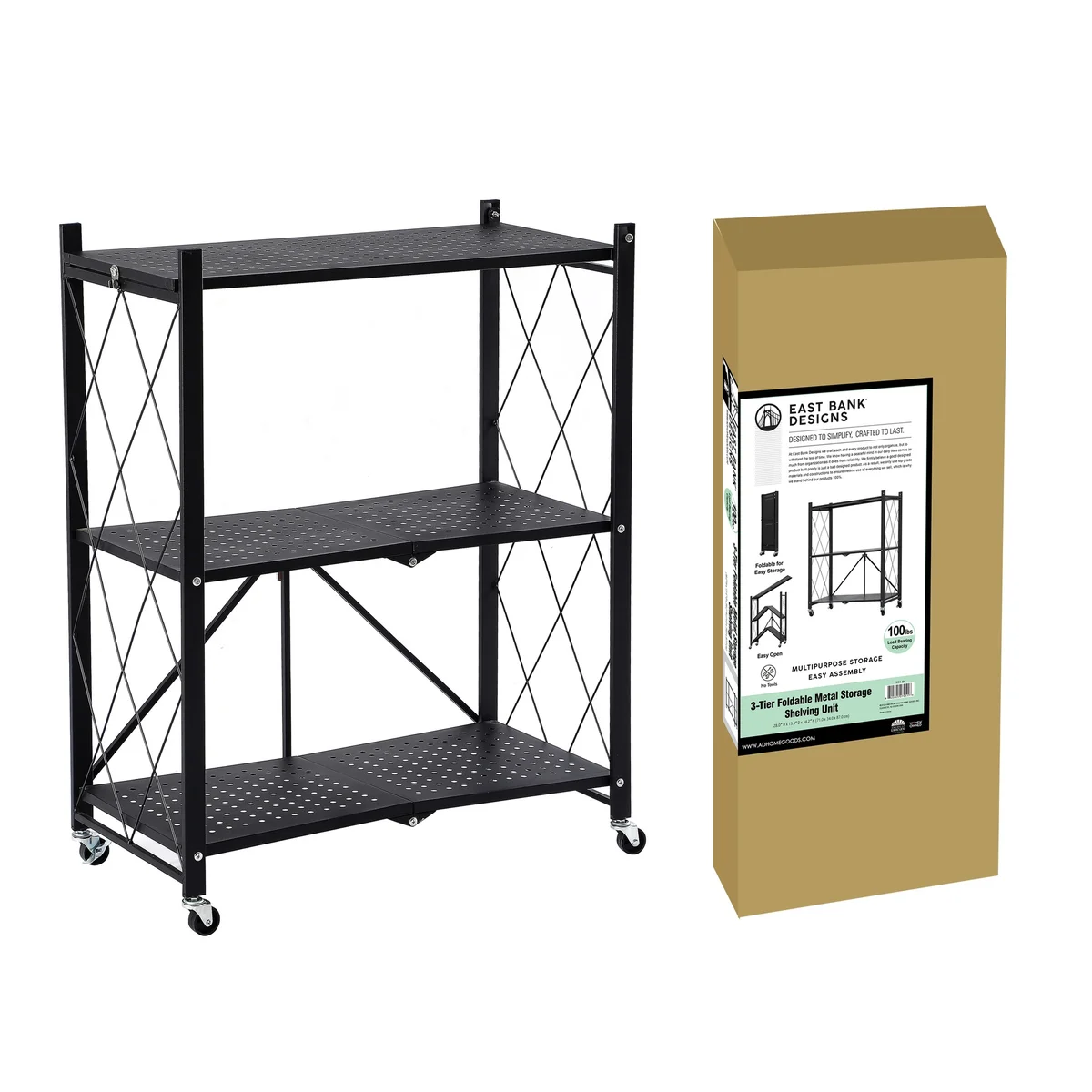 Assembled Black Foldable Metal Storage Shelving Unit - 3 Sizes!