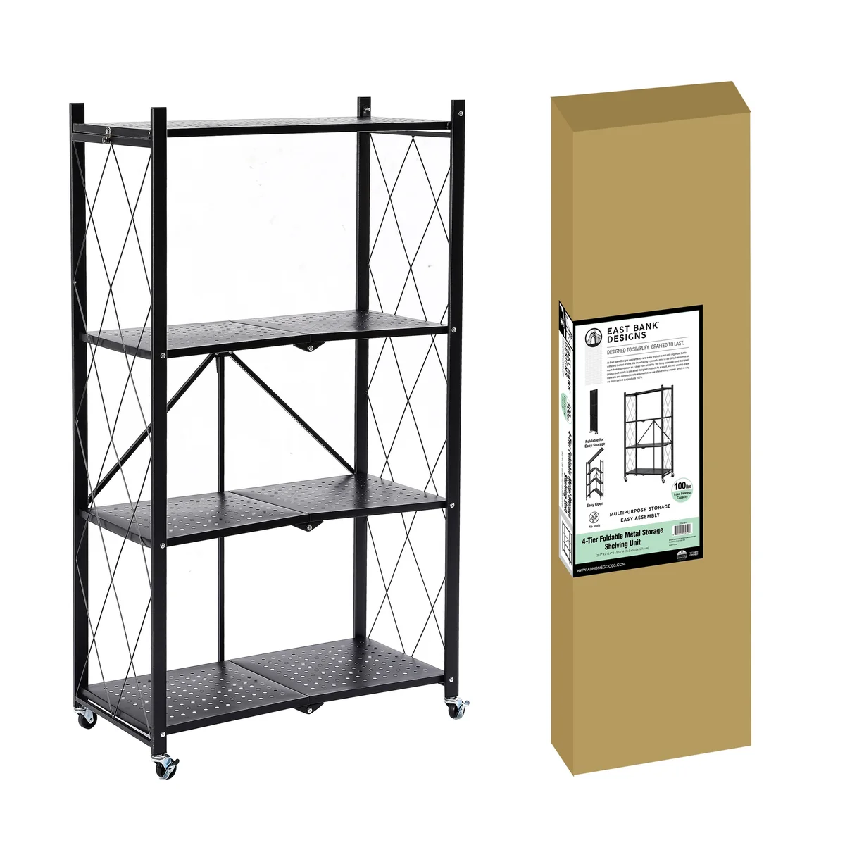 Assembled Black Foldable Metal Storage Shelving Unit - 3 Sizes!