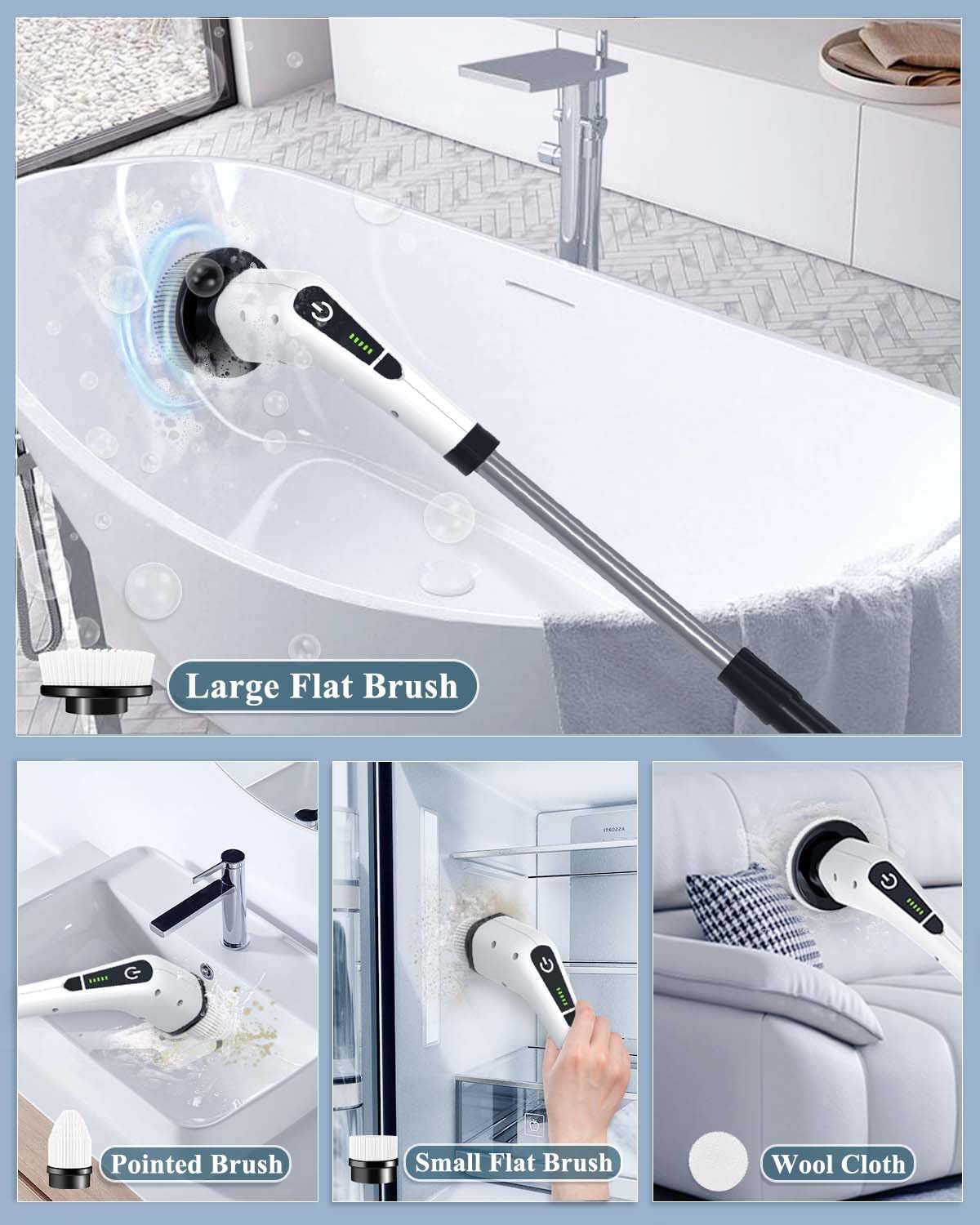 Cordless Power Shower Scrubber - Electric Cleaning Brush for Tile Tub