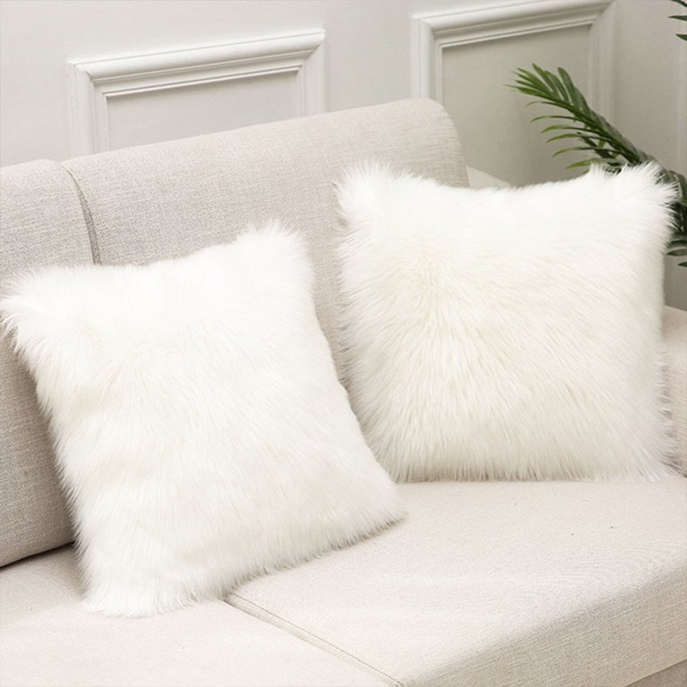 Pack of 2 Faux Fur Solid Throw Decorative Pillows 18 x 18 Inches - 4 Colors!