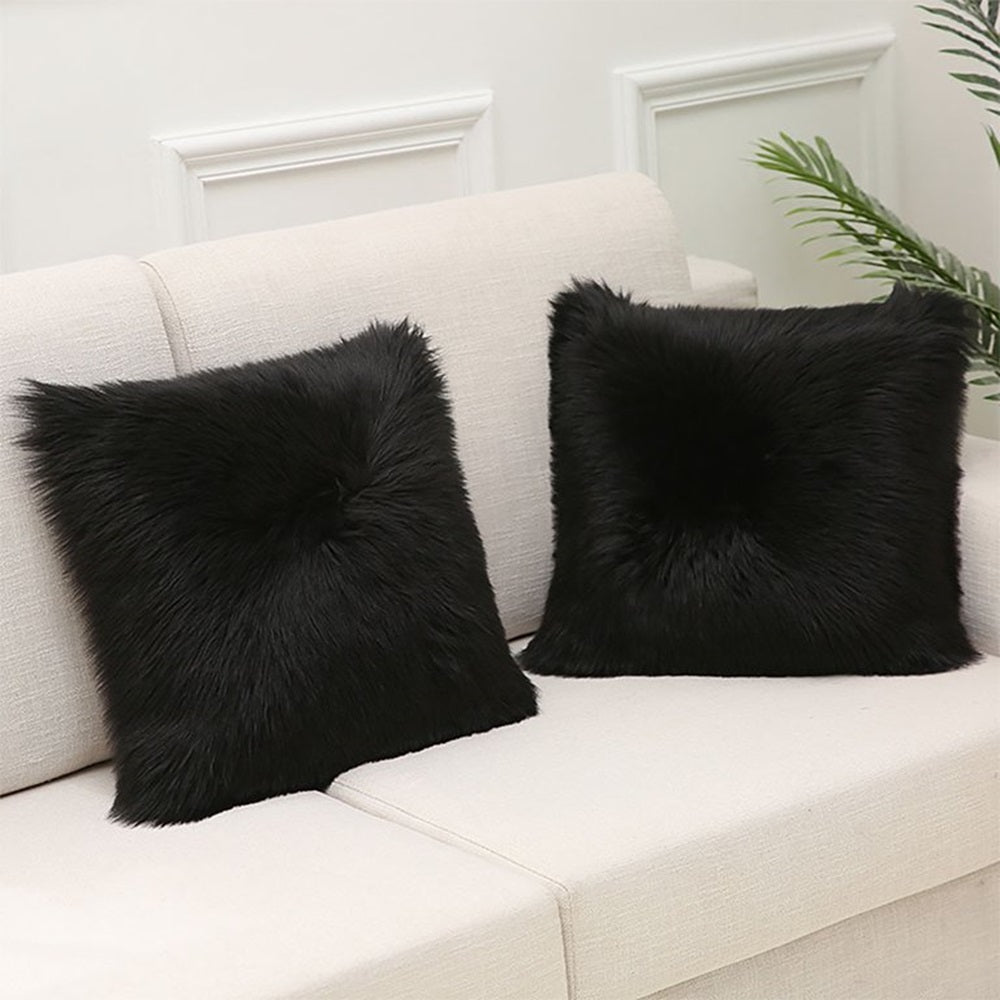 Pack of 2 Faux Fur Solid Throw Decorative Pillows 18 x 18 Inches - 4 Colors!