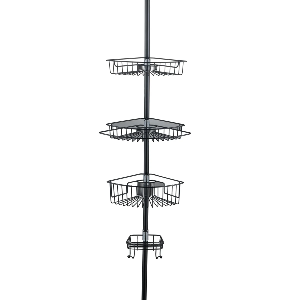 4-Tier Rustproof Shower Caddy Corner Organizer With Adjustable Shelves and Tension Pole