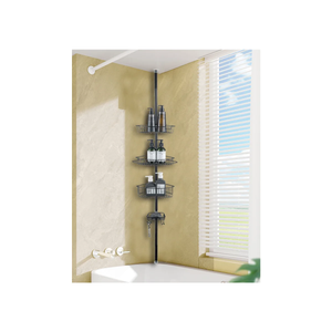 4-Tier Rustproof Shower Caddy Corner Organizer With Adjustable Shelves and Tension Pole