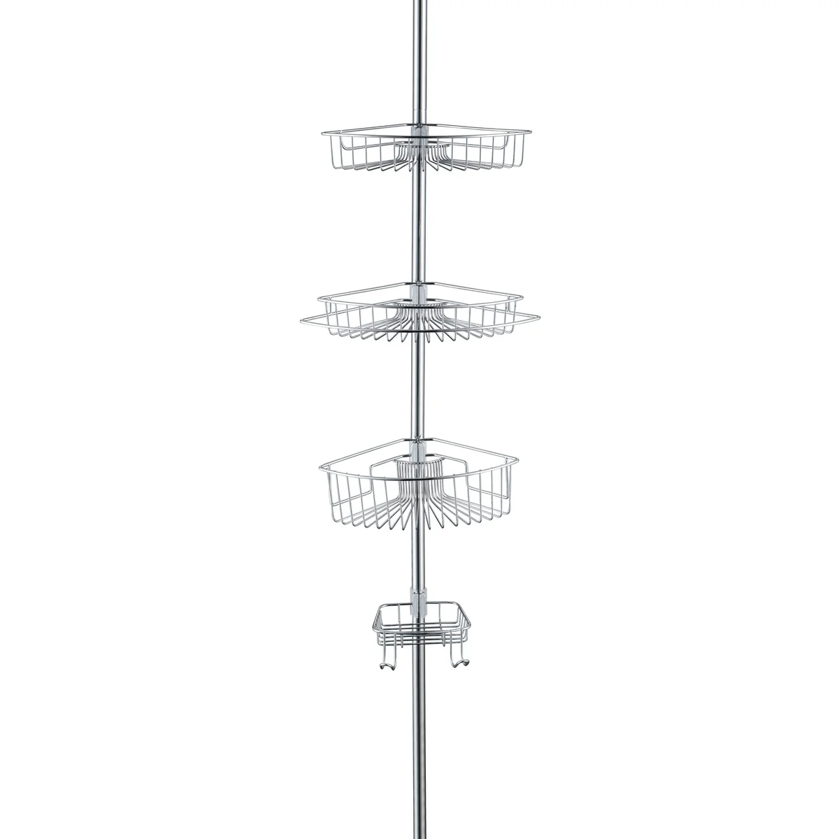 4-Tier Rustproof Shower Caddy Corner Organizer With Adjustable Shelves and Tension Pole