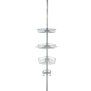 4-Tier Rustproof Shower Caddy Corner Organizer With Adjustable Shelves and Tension Pole