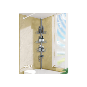 4-Tier Rustproof Shower Caddy Corner Organizer With Adjustable Shelves and Tension Pole