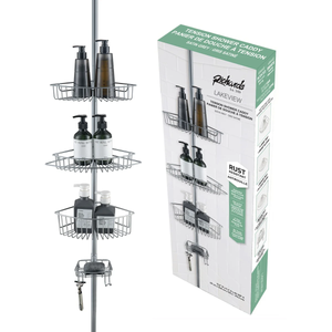 4-Tier Rustproof Shower Caddy Corner Organizer With Adjustable Shelves and Tension Pole