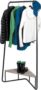J&V TEXTILES Corner Garment Rack with Wood Grain Laminate Top