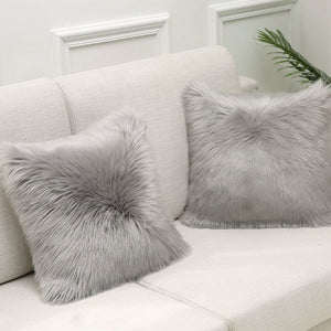 Pack of 2 Faux Fur Solid Throw Decorative Pillows 18 x 18 Inches - 4 Colors!