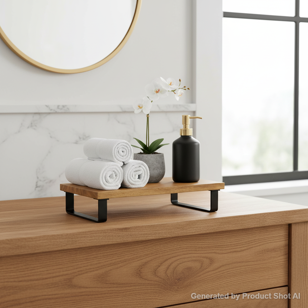 16’’ x 10’’ Serving Tray Acacia Wood Top, Matte Black Metal Frame