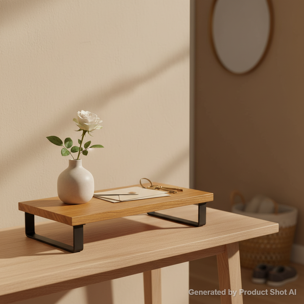 16’’ x 10’’ Serving Tray Acacia Wood Top, Matte Black Metal Frame