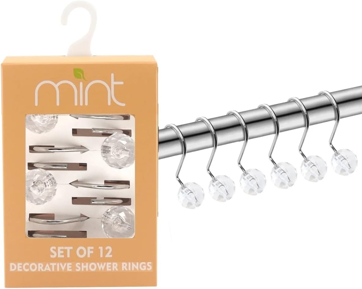 Set of 12 Rust Resistant Shower Curtain Hooks - 6 Designs!