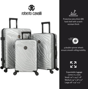 ROBERTO CAVALLI Luxury 3 Piece Luggage Set, Expandable Hard Shell Suitcases with 8 Spinner Wheels, TSA Lock Large Suitcase Set for Men and Woman