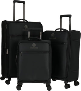 ROBERTO CAVALLI Luxury 3 Piece Luggage Set, Expandable Softside Suitcases with 8 Spinner Wheels, TSA Lock Large Suitcase Set for Men and Woman -Brown