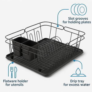 3-in-1 Dish Drying Rack, Countertop or Over Sink Design, Removable Utensil Holder, Non-Slip Feet