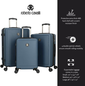 ROBERTO CAVALLI Luxury 3 Piece Luggage Set, Expandable Hard Shell Suitcases with 8 Spinner Wheels, Combination Lock Large Suitcase Set for Men and Woman