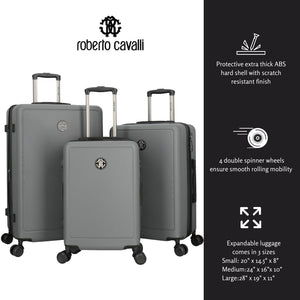 ROBERTO CAVALLI Luxury 3 Piece Luggage Set, Expandable Hard Shell Suitcases with 8 Spinner Wheels, Combination Lock Large Suitcase Set for Men and Woman