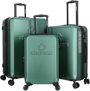 ROBERTO CAVALLI Luxury 3 Piece Luggage Set, Expandable Hard Shell Suitcases with 8 Spinner Wheels, Combination Lock Large Suitcase Set for Men and Woman -Green