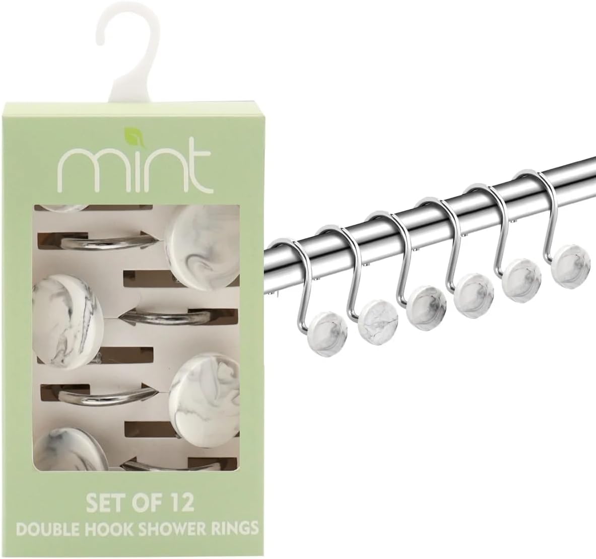 Set of 12 Rust Resistant Shower Curtain Hooks - 6 Designs!