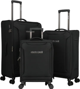 ROBERTO CAVALLI Luxury 3 Piece Luggage Set, Expandable Softside Suitcases with 8 Spinner Wheels, TSA Lock Large Suitcase Set for Men and Woman