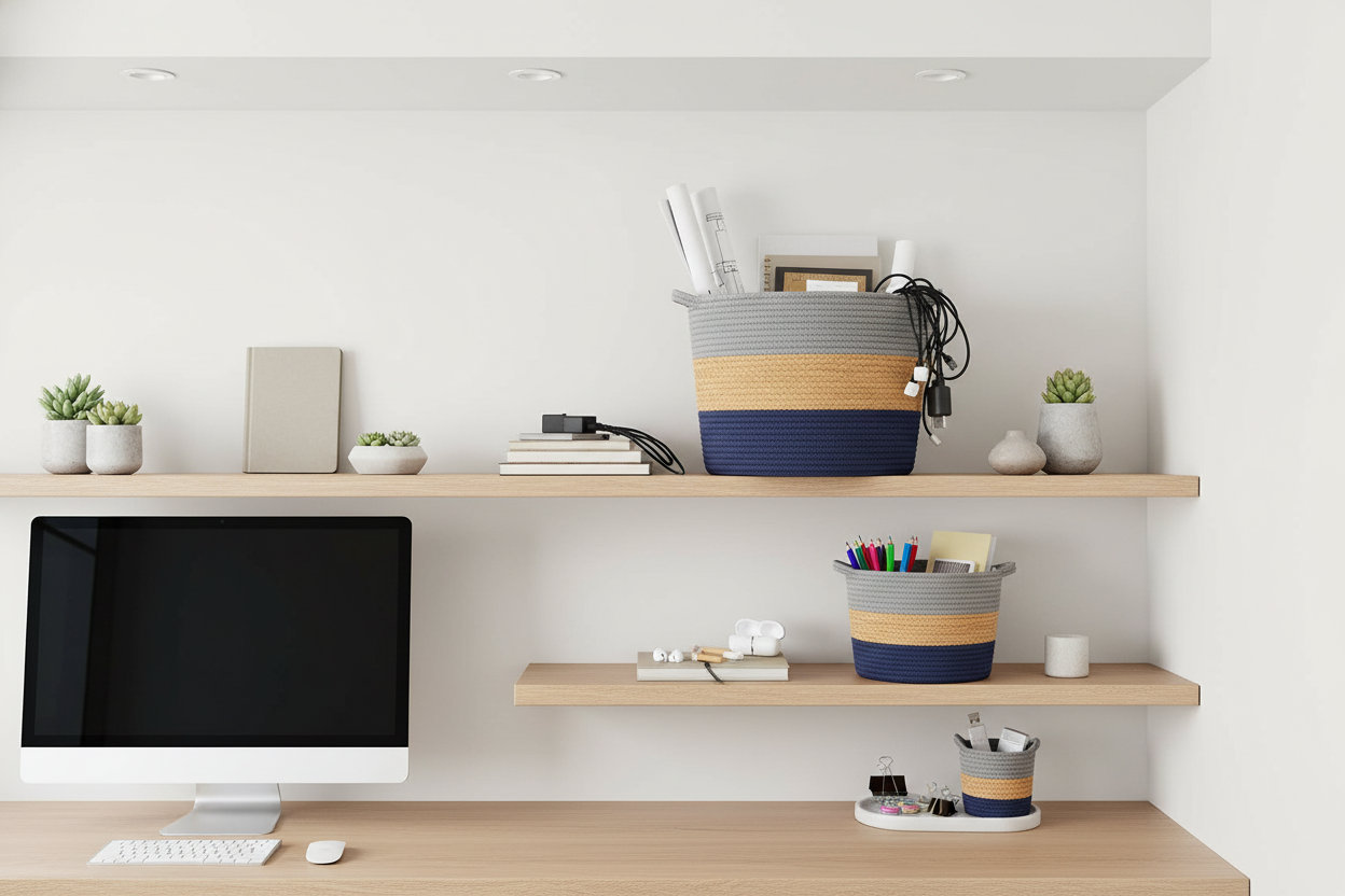 3-Piece Set Cotton Rope Storage Basket Woven Laundry Hamper with Handle