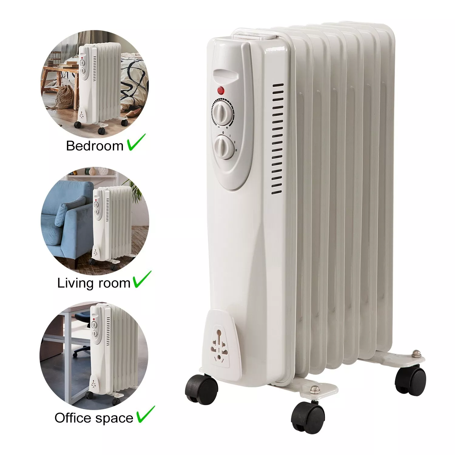 Portable Oil Filled Radiator Space Heater, 1500W, 7-Fin & 3 Heat Settings