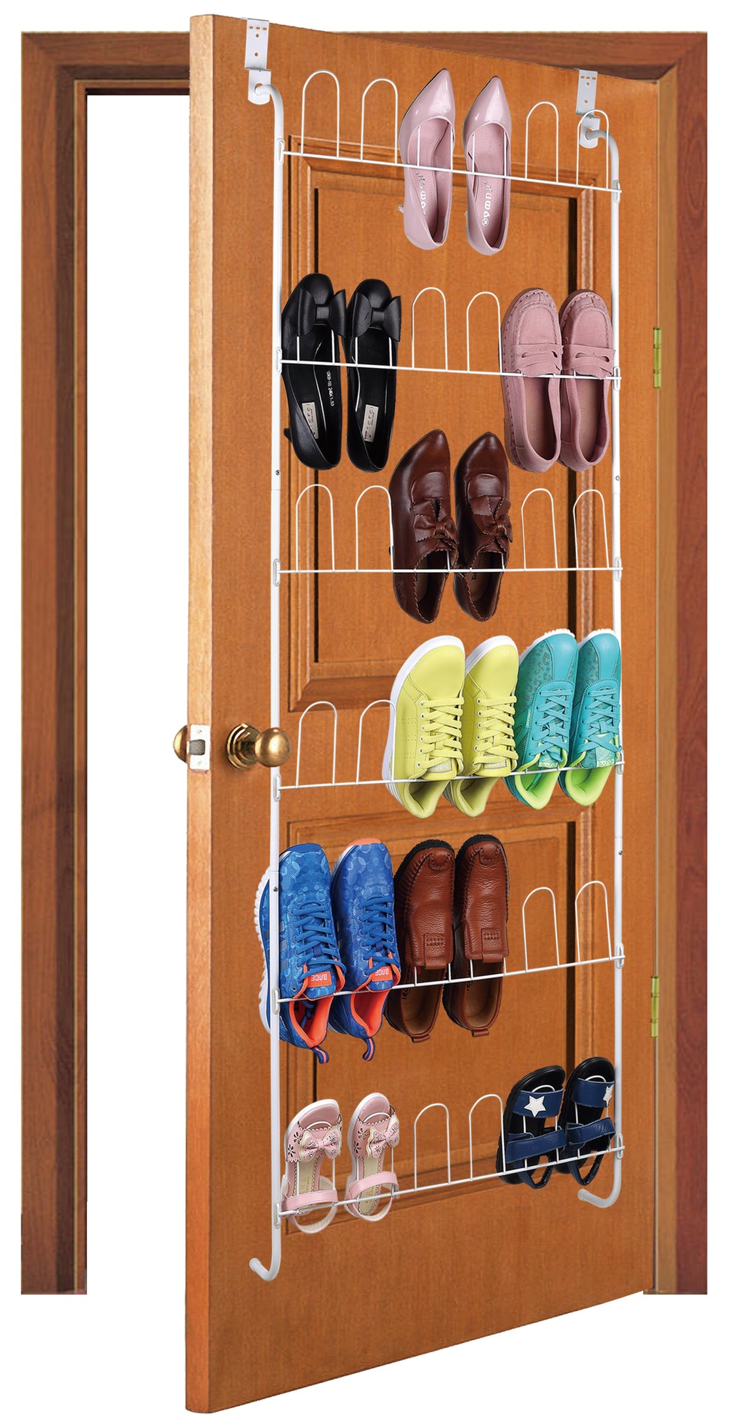 J&V TEXTILES Stackable Shoe Storage and Organizer Racks 4-Tier 6-Tier Over The Door or Stackable (Over The Door Rack) - Shoe Storage - J&V Textiles Premiere Home Goods