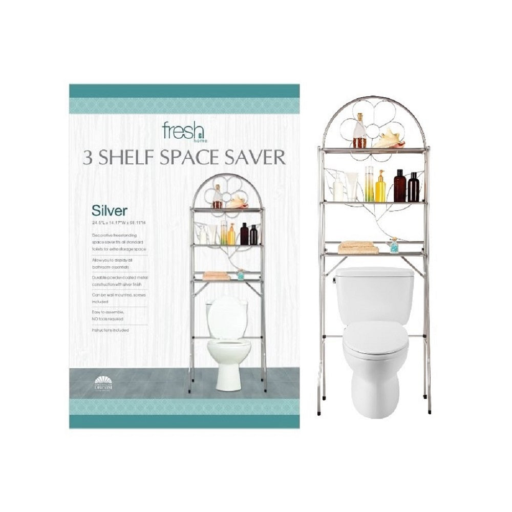 J&V TEXTILES 3-Shelf Bathroom Organizer Over The Toilet, Bathroom Space Saver (Flower Design)