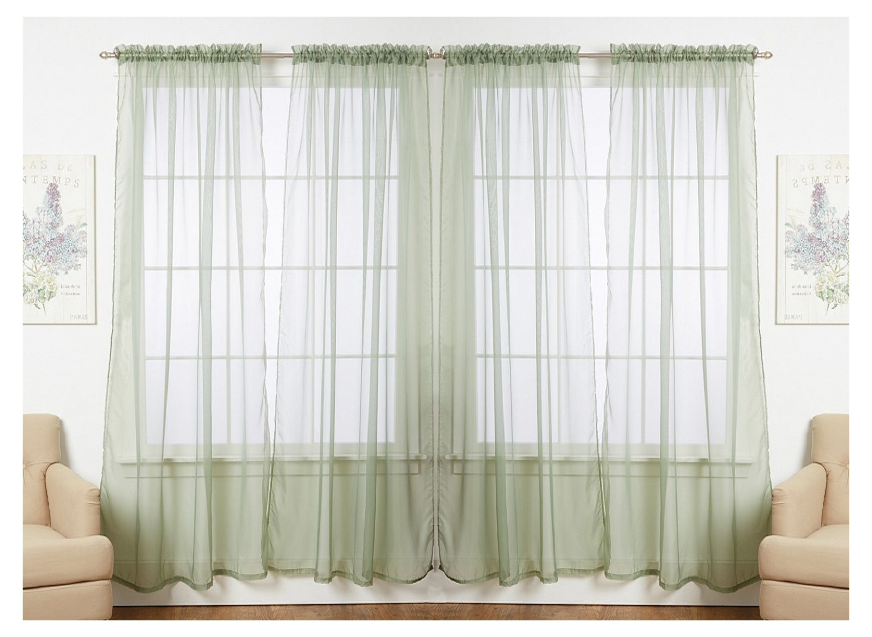 J&V TEXTILES 4-Pack Value: Solid Sheer Window Curtain Panels (SAGE) - Window Curtains - J&V Textiles Premiere Home Goods