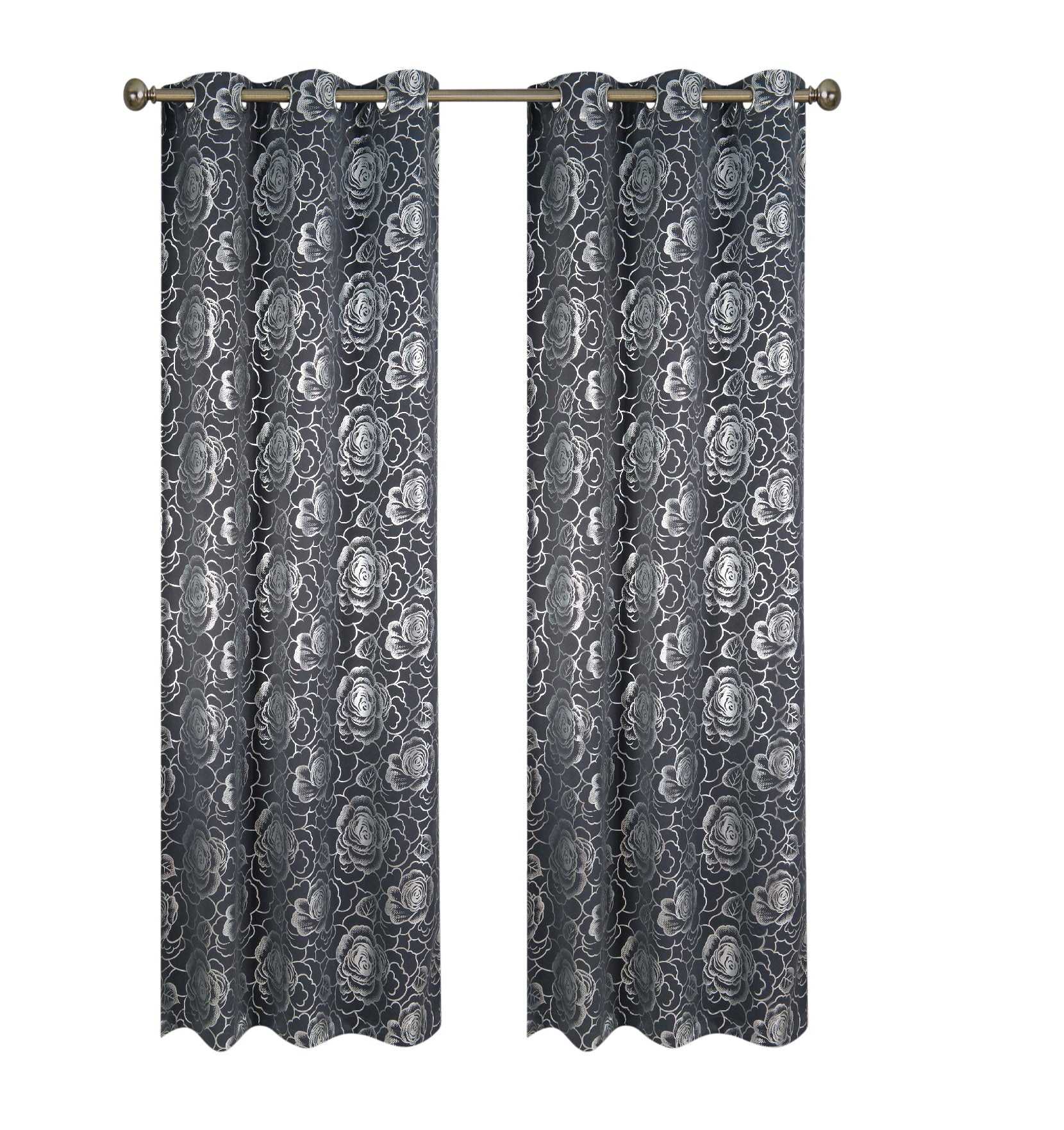 Floral Metallic  Blackout Thermal Grommet Curtain Panels (Set of 2)