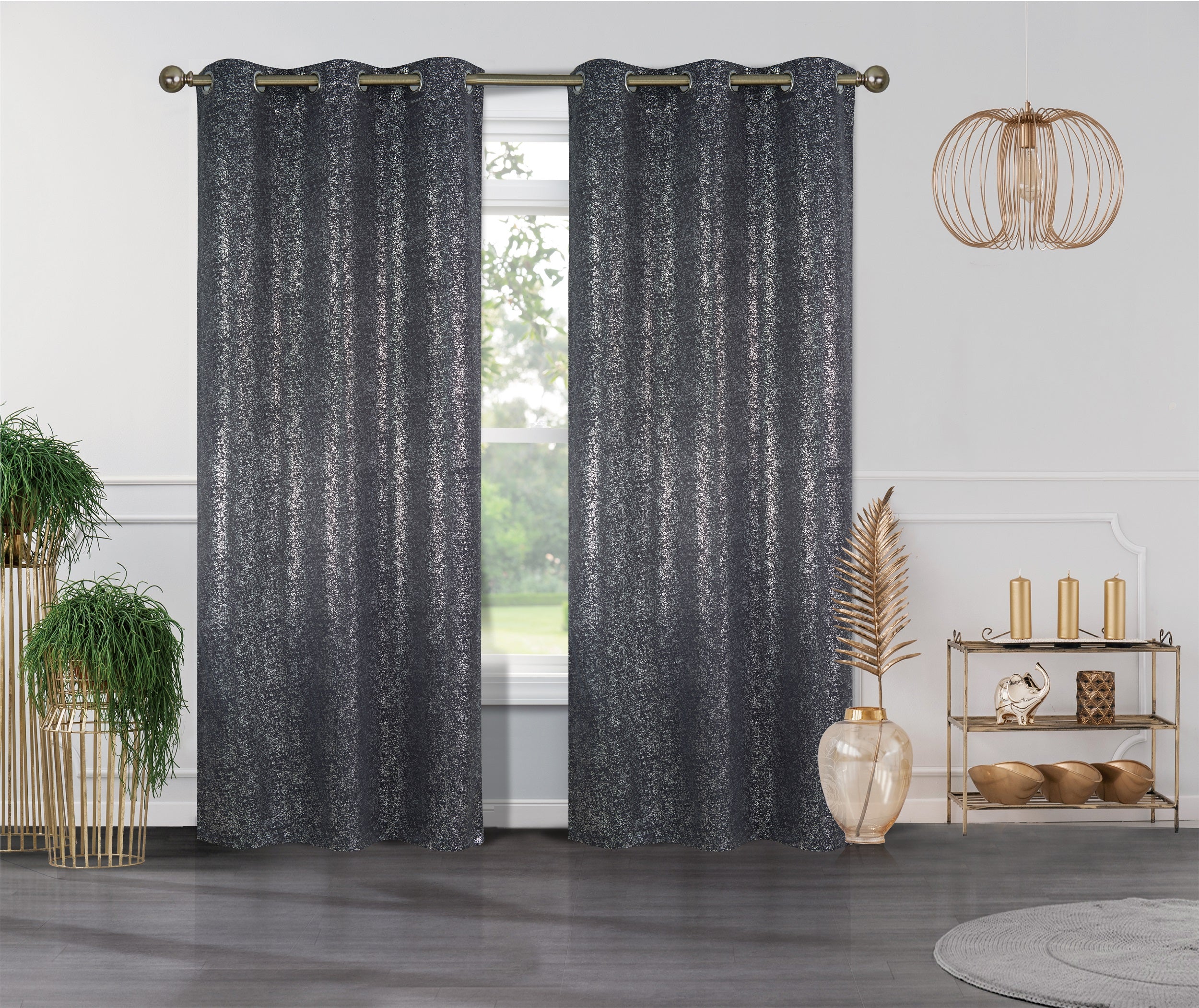 Cassie Metallic Textured Blackout Grommet Top Curtains