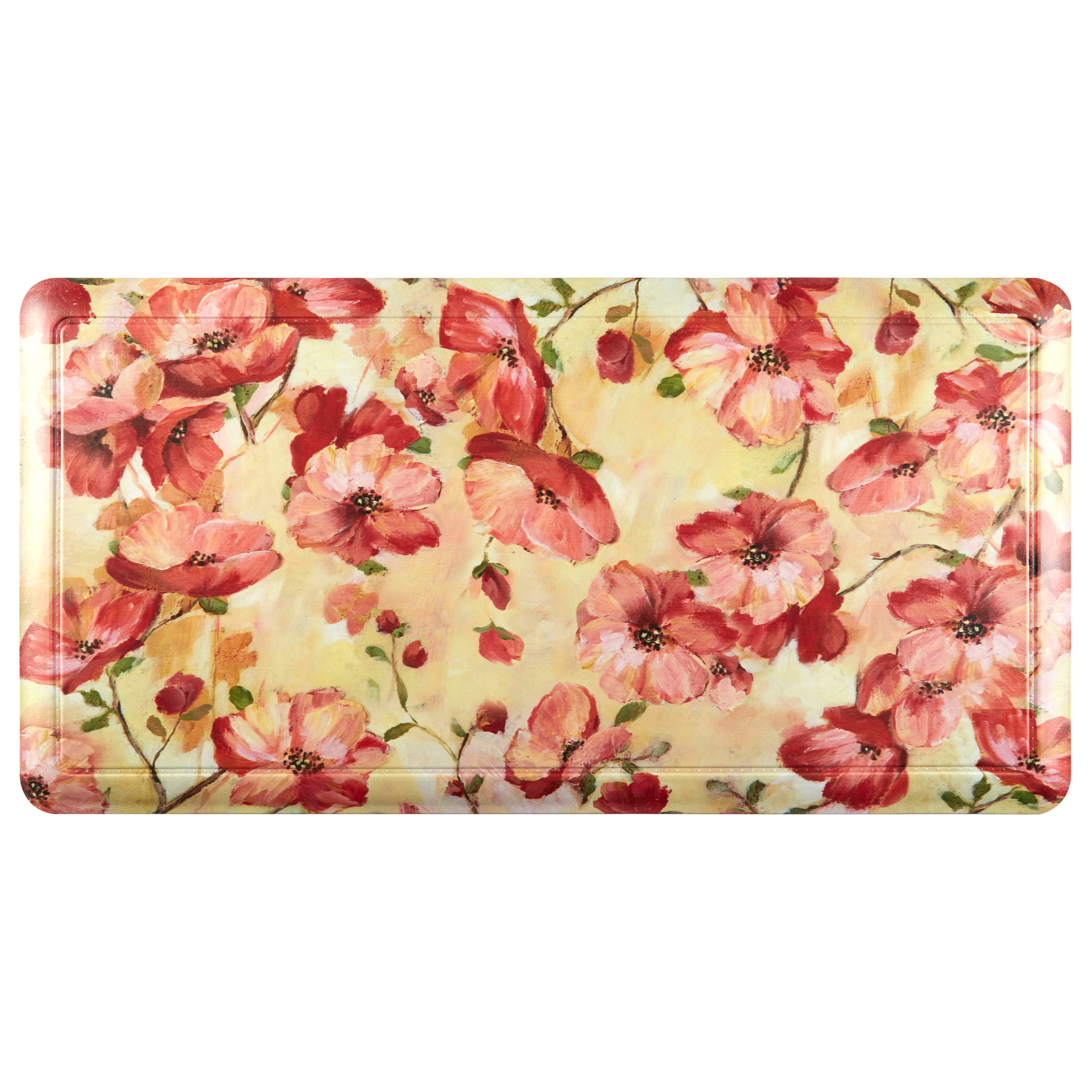 20" x 39" Oversized Cushioned Embossed Gentle Step Anti-Fatigue Kitchen Mat (Red Poppy Floral) - Kitchen Mats - J&V Textiles Premiere Home Goods