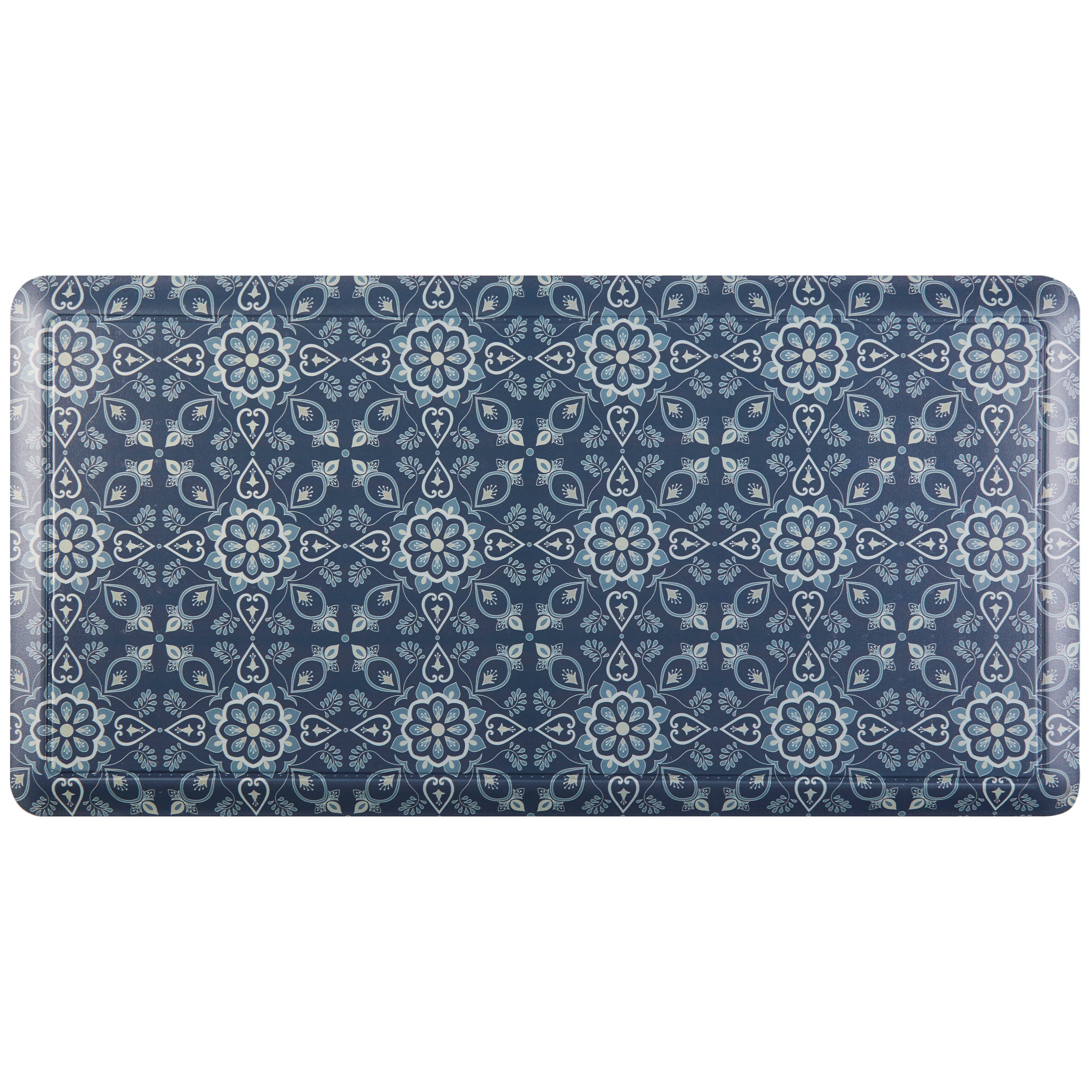 20" x 39" Oversized Cushioned Embossed Gentle Step Anti-Fatigue Kitchen Mat (Tile Blue) - Kitchen Mats - J&V Textiles Premiere Home Goods