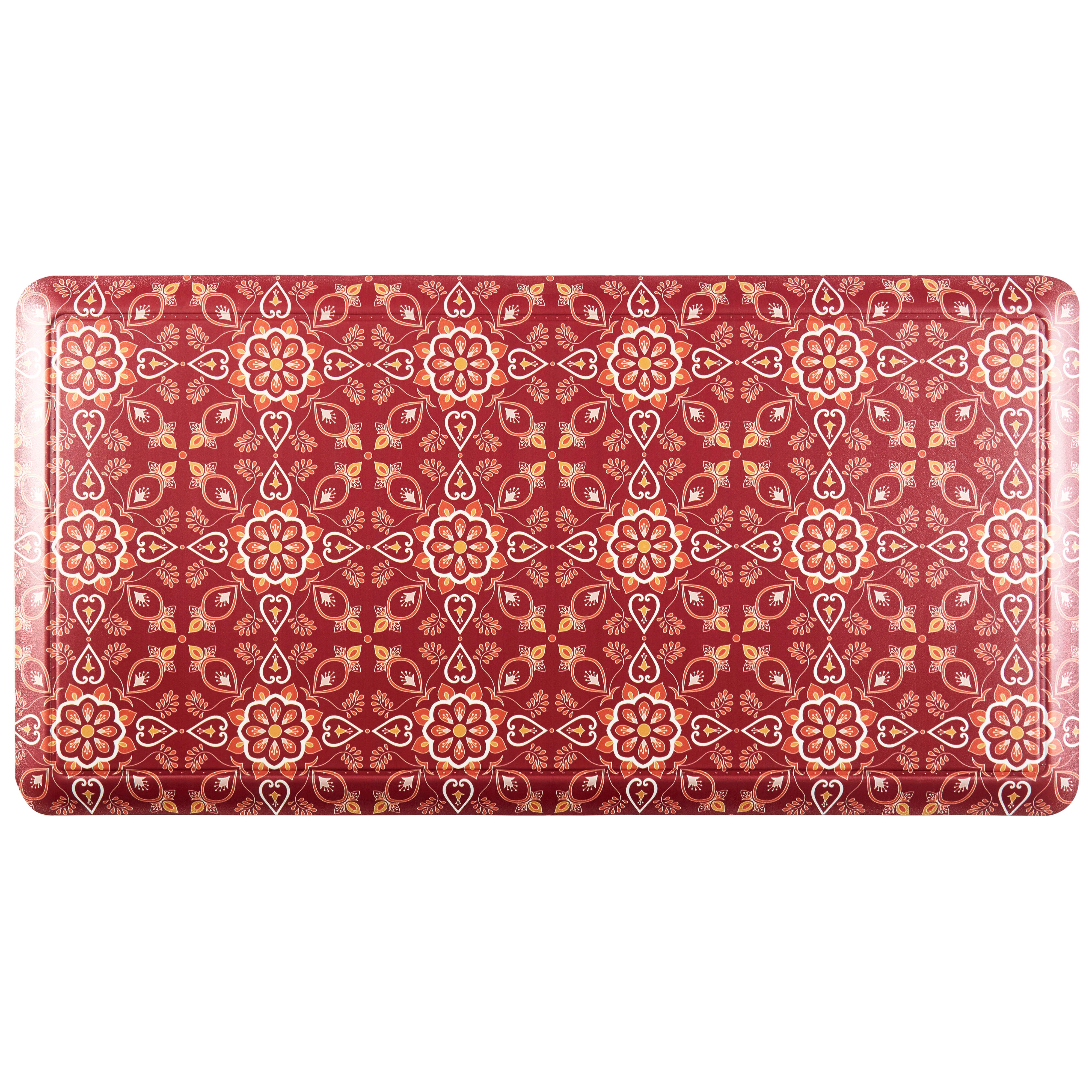 20" x 39" Oversized Cushioned Embossed Gentle Step Anti-Fatigue Kitchen Mat (Tile Red) - Kitchen Mats - J&V Textiles Premiere Home Goods