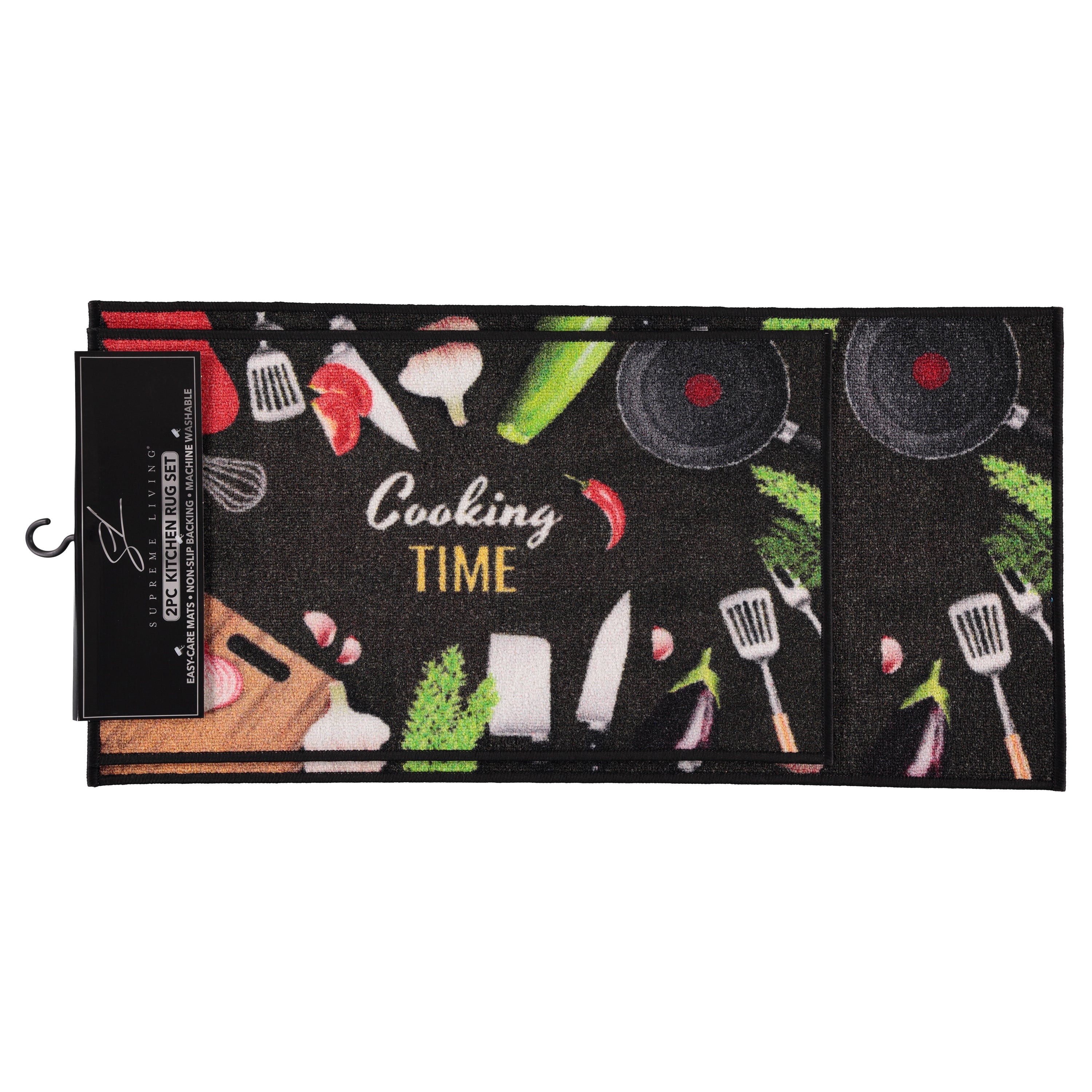 Cooking Time Non-Slip 19 in. x 39 in. - 18 in. x 30 in. 2-Piece Kitchen Mat Rug Set